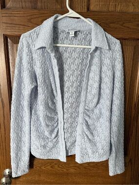 NEVER WORN. Modern Vintage Pale Blue Lace Knit Button-Front Cardigan